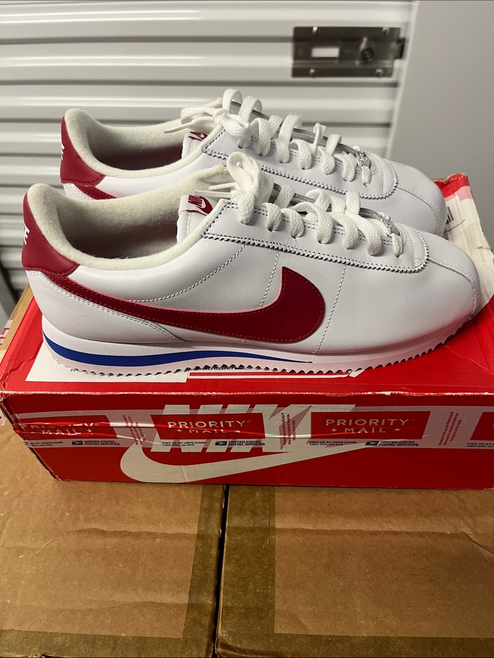 Nike Classic Cortez Leather Sneakers - White & Red